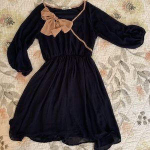 ModCloth Mystic Blue Sheet Dress w/ Taupe Bow